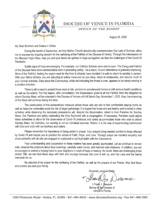 Letter Extends Dispensation Letter 08262020thumbnail